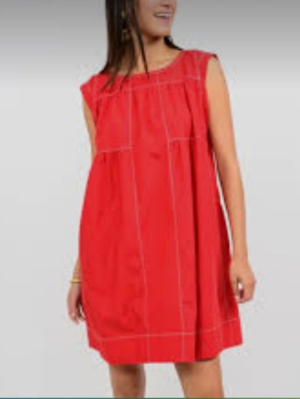 Uncle Frank Ivy Jane Red Topstitched Tiered Yoke Mini Dress - Size Large